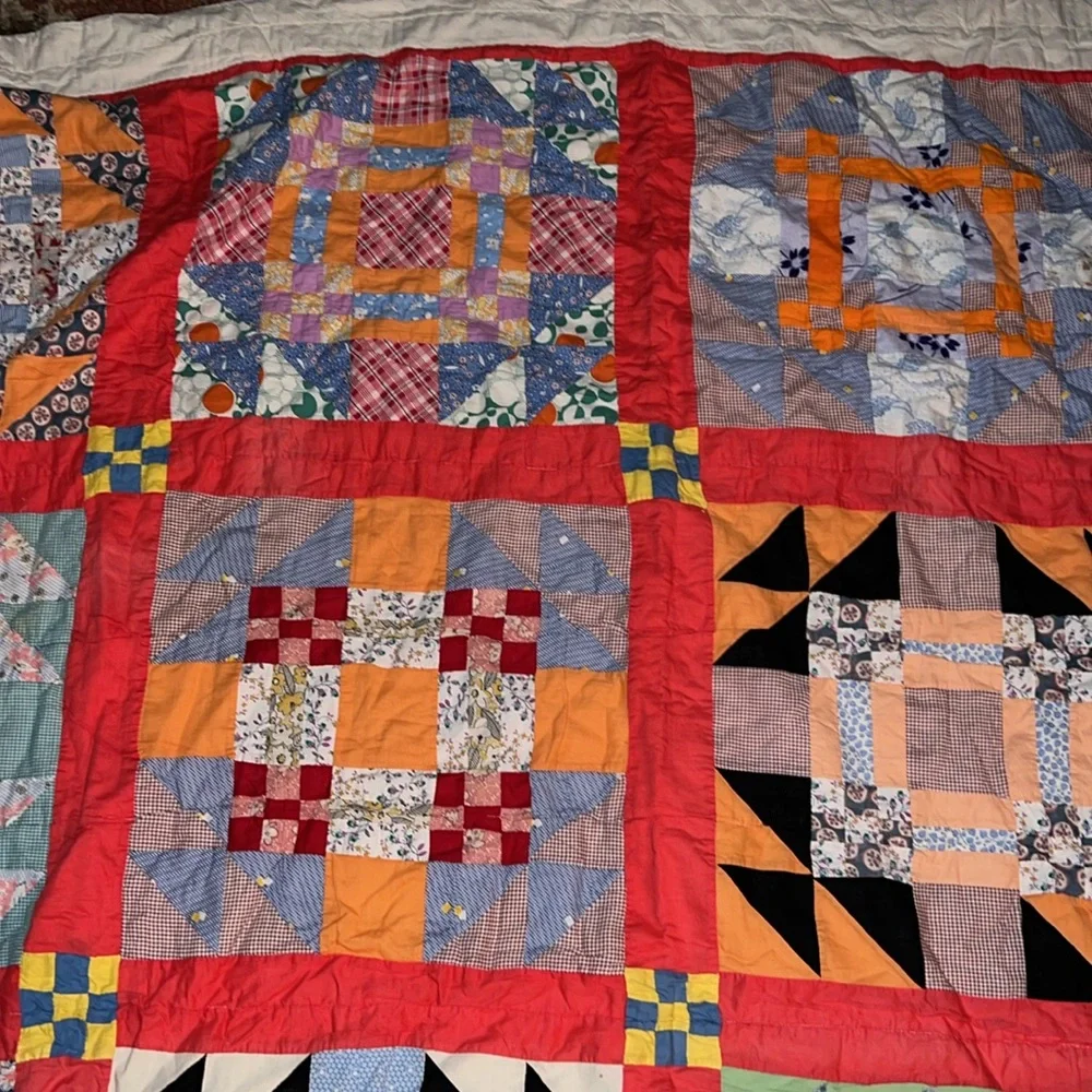 Vintage patchwork quilt 74” x 80” handmade